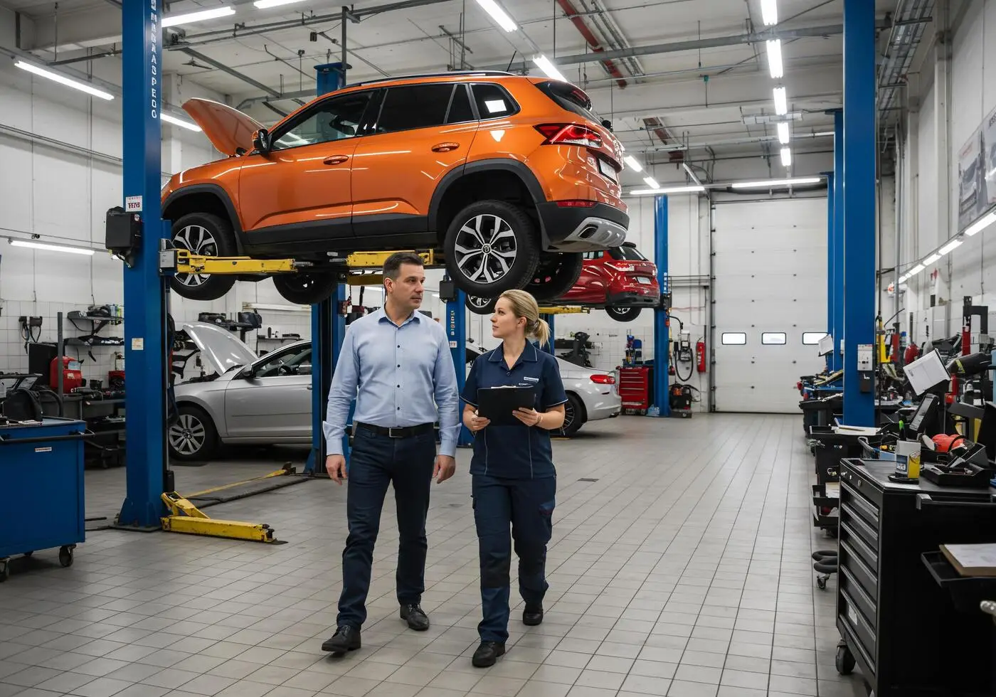 orange-suv-undergoing-inspection-in-modern-auto-repair-shop-free-photo